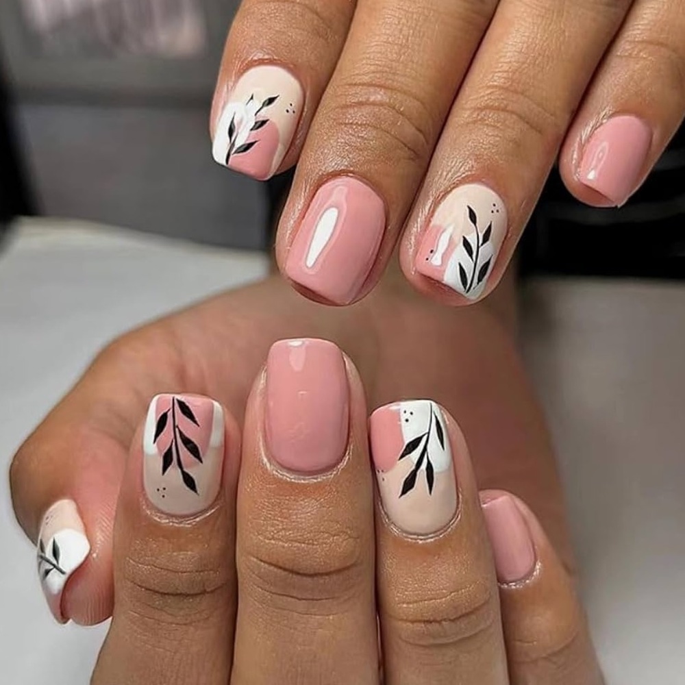 Pink Leaf Press On Nails